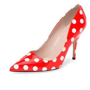 YDN Chic Red Polka Dot Pointed Toe Mid Heel Pumps